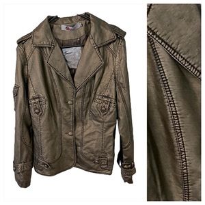 NWT Gitana Woman’s Gold Metallic Faux Leather Jacket Sz L